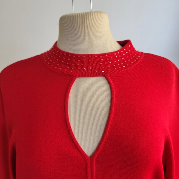 Belldini Women’s Beaded Neck Red Long Sleeve Pullover Sweater (Size: L) - Picture 3 of 11